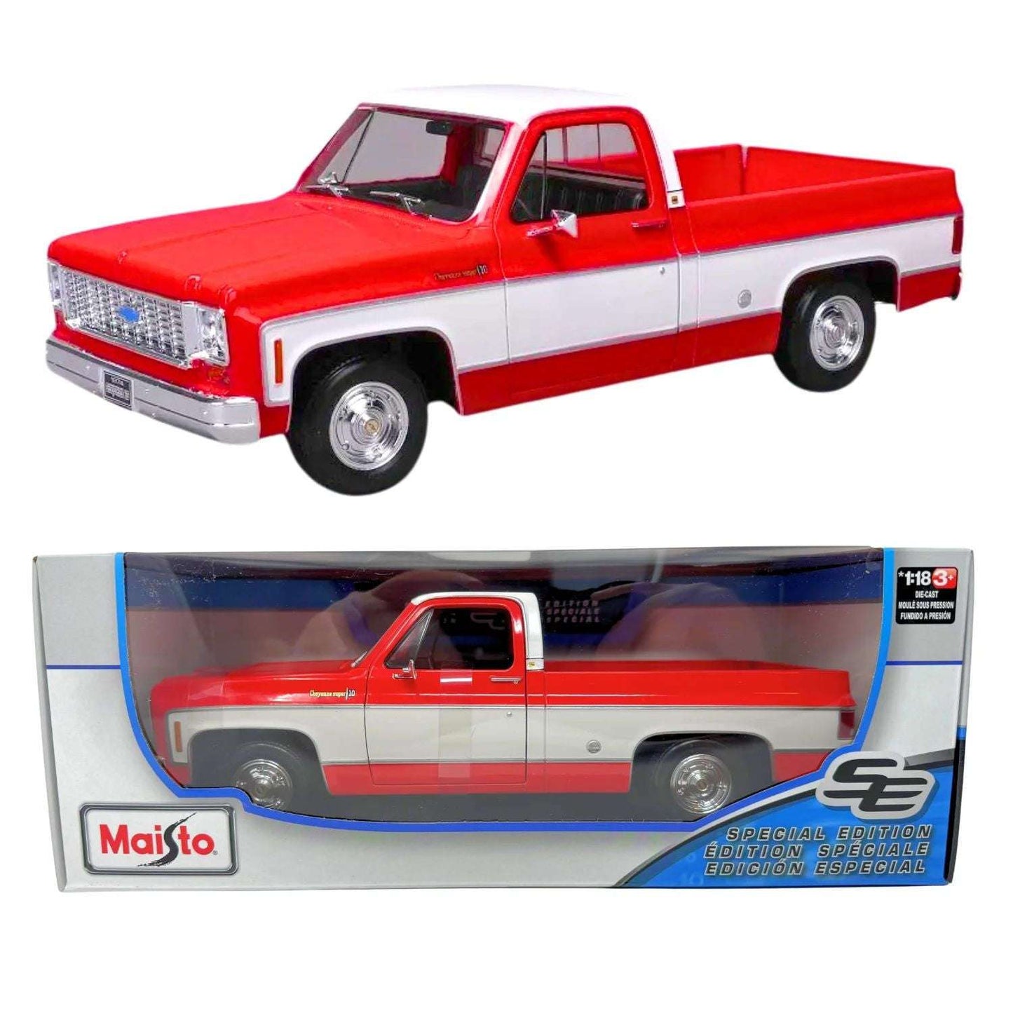 Maisto 1974 Chevrolet C-10 Pickup Truck Cheyenne Red and White 1:18 STM Diecast Default Title Default Title-