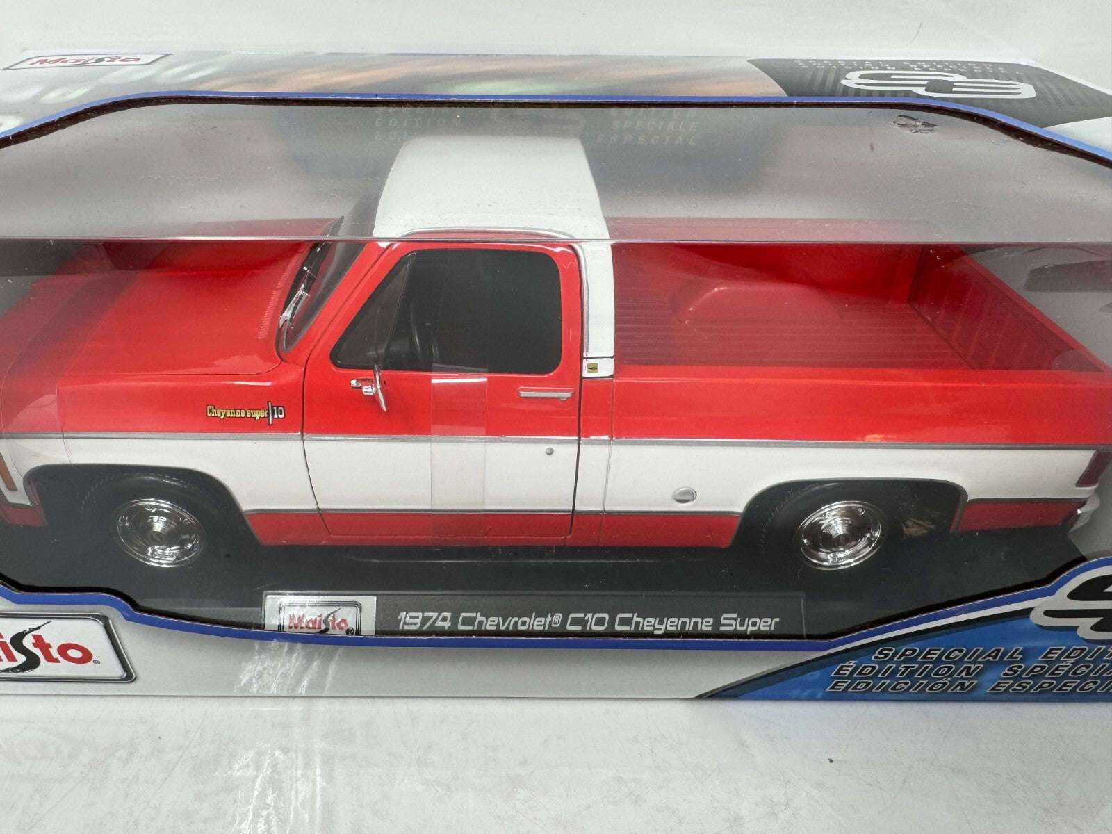 Maisto 1974 Chevrolet C-10 Pickup Truck Cheyenne Red and White 1:18 STM Diecast Default Title Default Title-