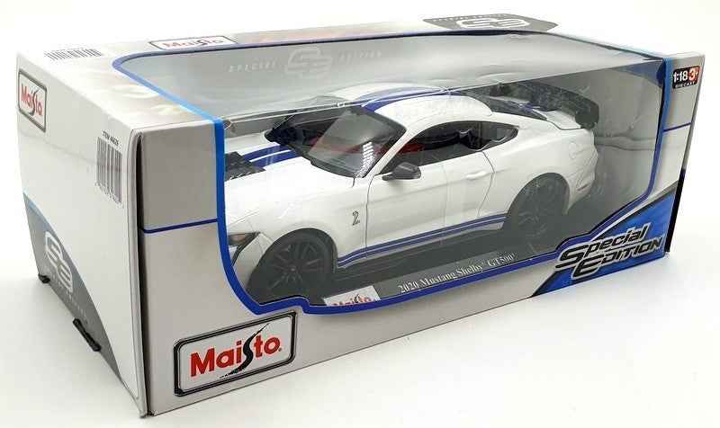 Maisto 2020 Ford Shelby GT500 White w/ Blue Stripes 1:18 Cartsfy Inc.