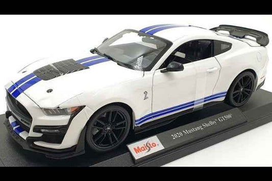 Maisto 2020 Ford Shelby GT500 White w/ Blue Stripes 1:18 Cartsfy Inc.