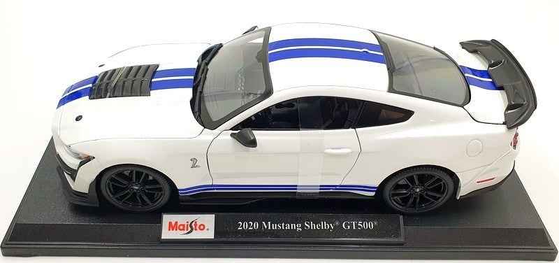 Maisto 2020 Ford Shelby GT500 White w/ Blue Stripes 1:18 Cartsfy Inc.