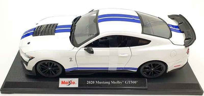 Maisto 2020 Ford Shelby GT500 White w/ Blue Stripes 1:18 Cartsfy Inc.