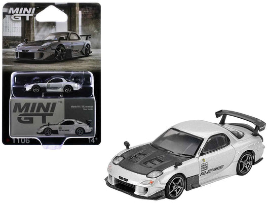 Mazda RX-7 RE-Amemiya Silver Metallic with Matt Black Hood Limited Edition 1/64 Diecast Model Car by Mini GT Cartsfy Inc.