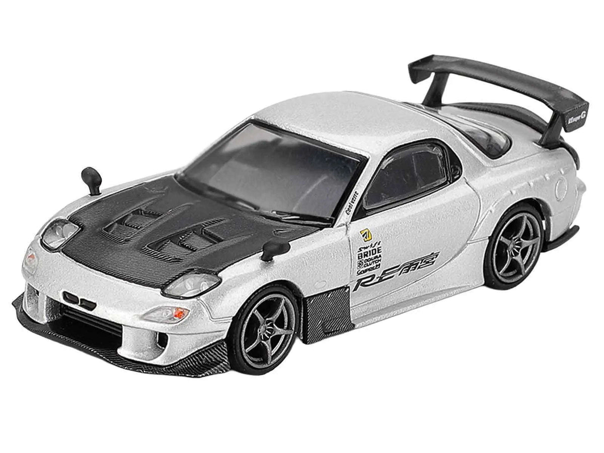 Mazda RX-7 RE-Amemiya Silver Metallic with Matt Black Hood Limited Edition 1/64 Diecast Model Car by Mini GT Cartsfy Inc.