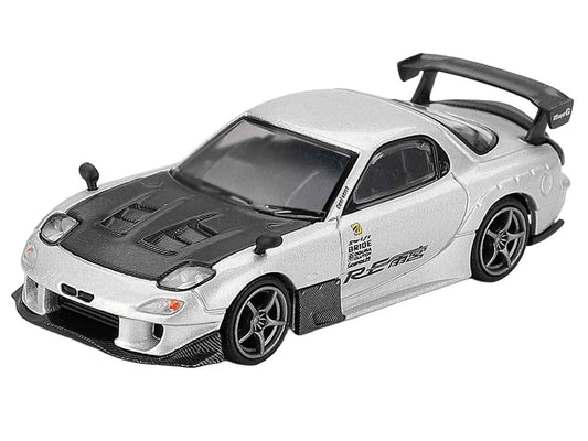 Mazda RX-7 RE-Amemiya Silver Metallic with Matt Black Hood Limited Edition 1/64 Diecast Model Car by Mini GT Cartsfy Inc.
