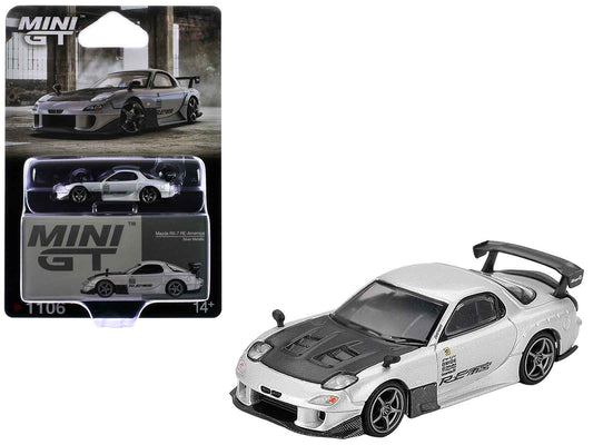 Mazda RX-7 RE-Amemiya Silver Metallic with Matt Black Hood Limited Edition 1/64 Diecast Model Car by Mini GT Cartsfy Inc.