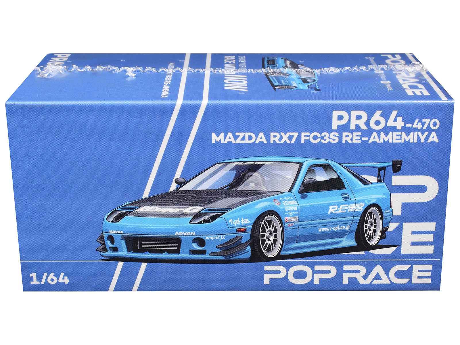Mazda RX7 (FC3S) RE Amemiya RHD (Right Hand Drive) Light Blue with Carbon Hood "Tokyo Auto Salon 2026" 1/64 Diecast Model Car by Pop Race Miniature Motors Default Title Default Title-