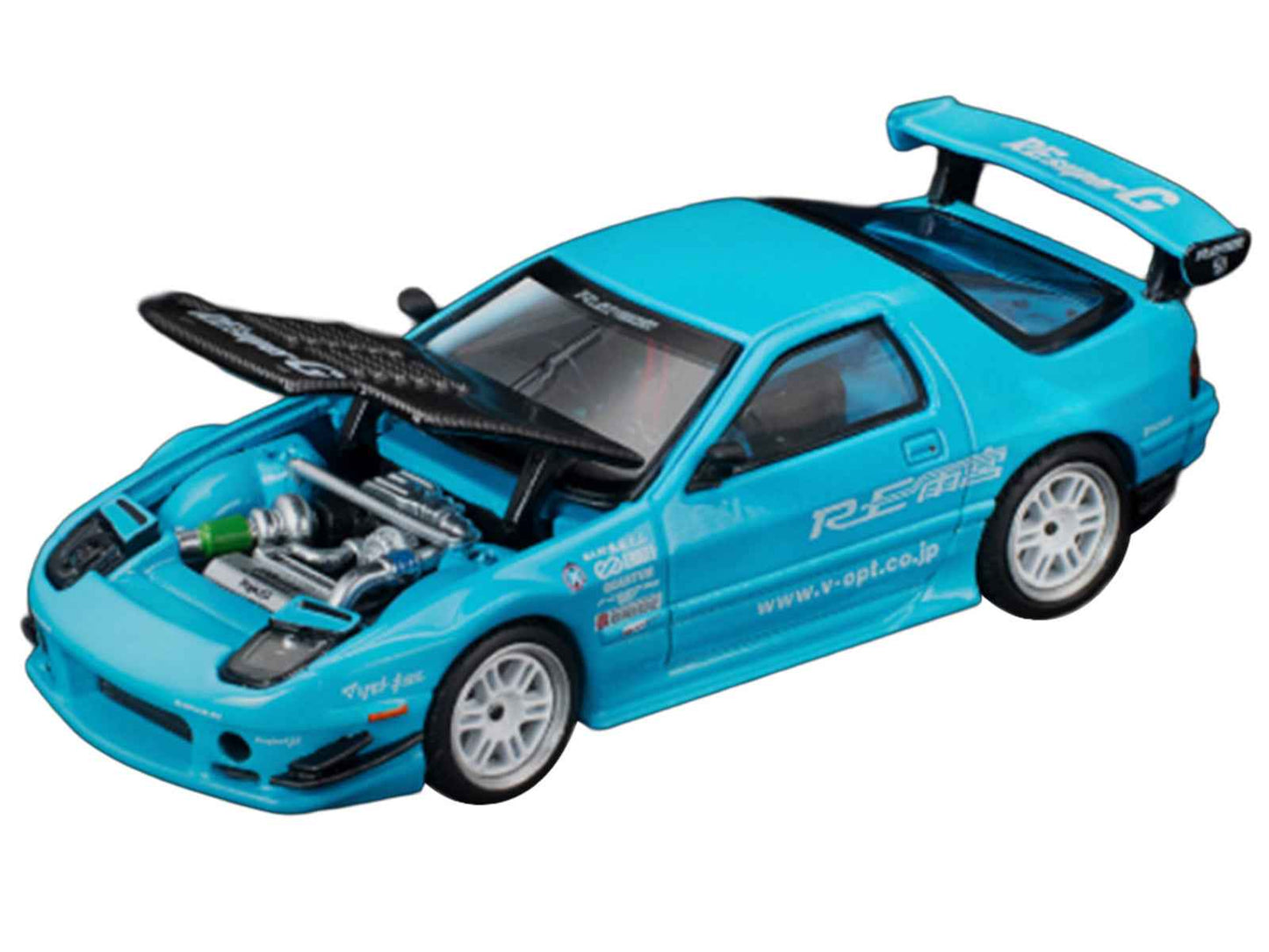 Mazda RX7 (FC3S) RE Amemiya RHD (Right Hand Drive) Light Blue with Carbon Hood "Tokyo Auto Salon 2026" 1/64 Diecast Model Car by Pop Race Miniature Motors Default Title Default Title-