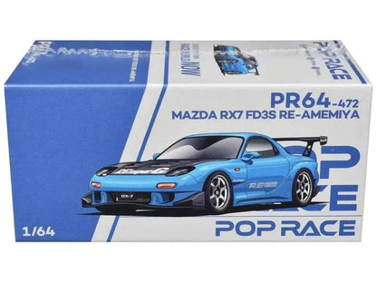 Mazda RX7 (FD3S) RE Amemiya RHD (Right Hand Drive) Light Blue with Carbon Hood "Tokyo Auto Salon 2026" 1/64 Diecast Model Car by Pop Race Cartsfy Inc.