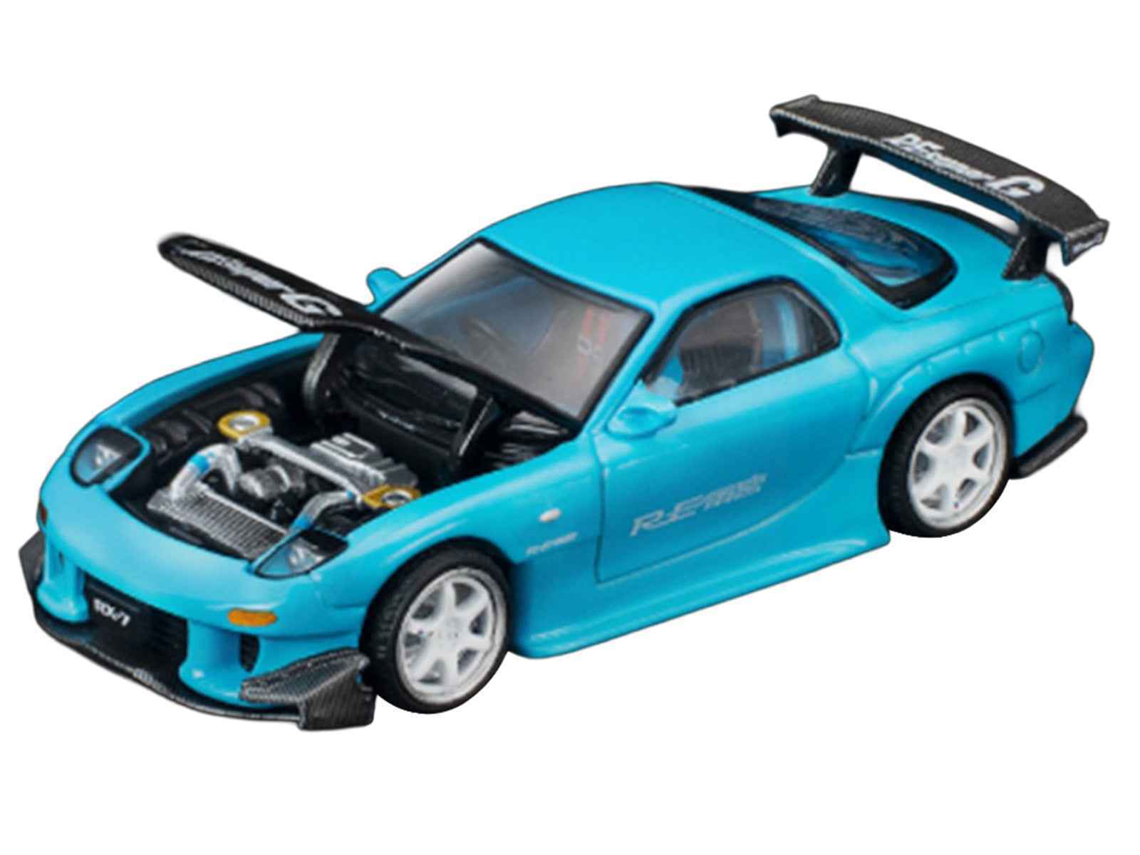 Mazda RX7 (FD3S) RE Amemiya RHD (Right Hand Drive) Light Blue with Carbon Hood "Tokyo Auto Salon 2026" 1/64 Diecast Model Car by Pop Race Cartsfy Inc.