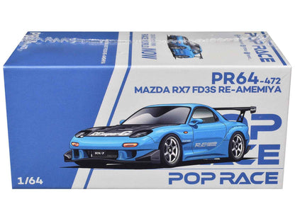 Mazda RX7 (FD3S) RE Amemiya RHD (Right Hand Drive) Light Blue with Carbon Hood "Tokyo Auto Salon 2026" 1/64 Diecast Model Car by Pop Race Cartsfy Inc.