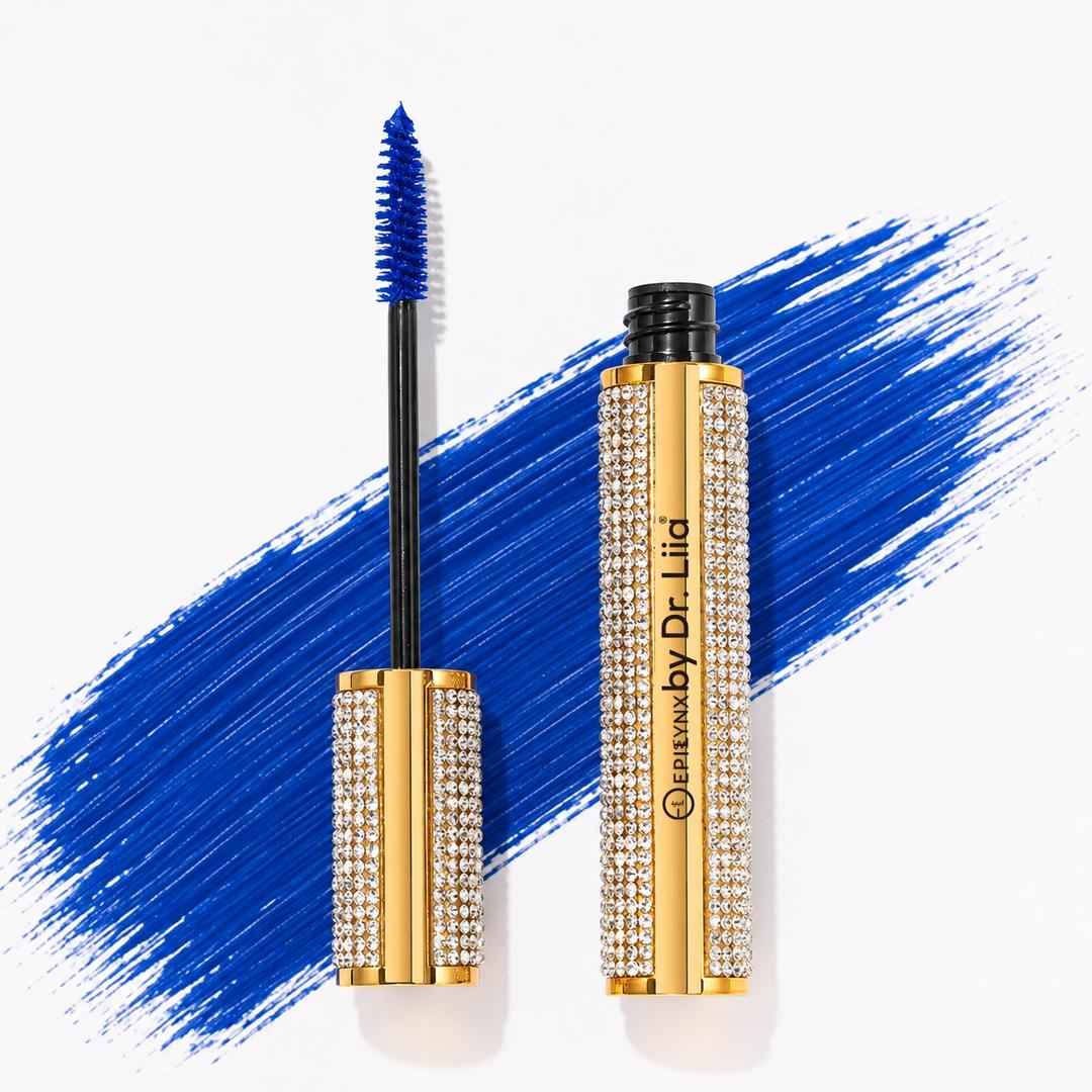 Blue mascara wand with rhinestone diamond-look case