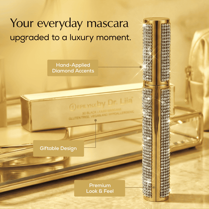 Rhinestone mascara tube with gold bottle body