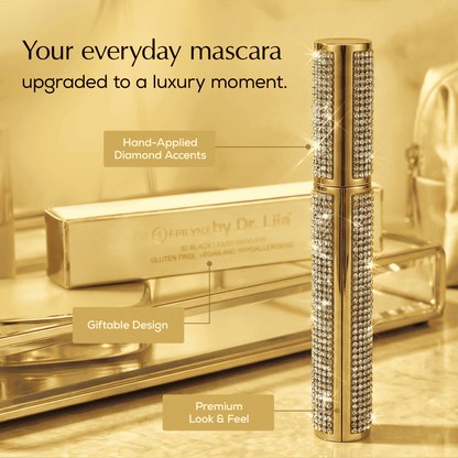 Rhinestone mascara tube with gold bottle body
