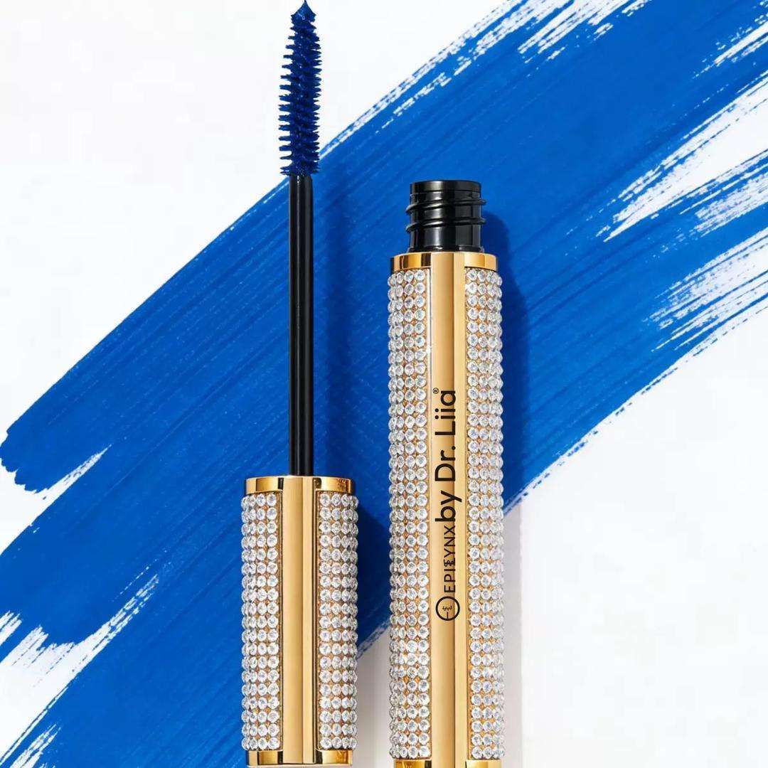 Blue mascara wand with rhinestone diamond-look tube