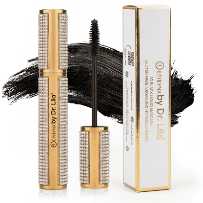 Diamond case mascara tube with wand and box plus bold black lash swatch