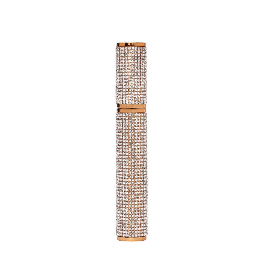 Rhinestone diamond mascara tube with gold accents and capped top