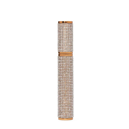 Rhinestone diamond mascara tube with gold accents and capped top