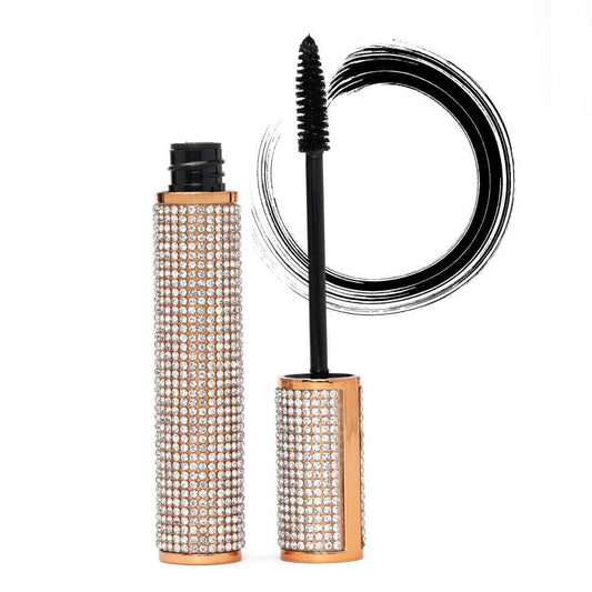 Black mascara wand with rhinestone diamond case tube and gold cap