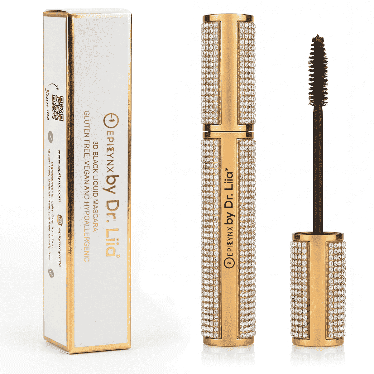 Mascara box and rhinestone diamond tube with black wand applicator