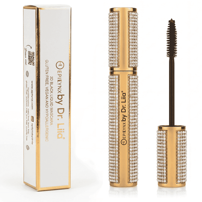 Mascara box and rhinestone diamond tube with black wand applicator