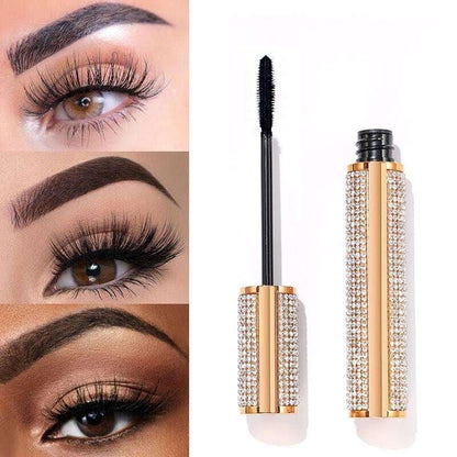 Rhinestone diamond case mascaras and eyelash close-ups with dark lash lift