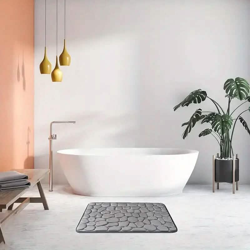 Memory Foam Bath Rug with Cobblestone Embossment - Cartsfy Inc.