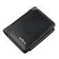 Men's black bifold wallet with embossed logo and double stitching