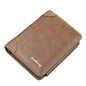 Men's bifold wallet in tan brown leather-look material with stitched edges