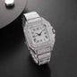 Silver rhinestone analog watch with Roman numerals, rectangular case, link bracelet