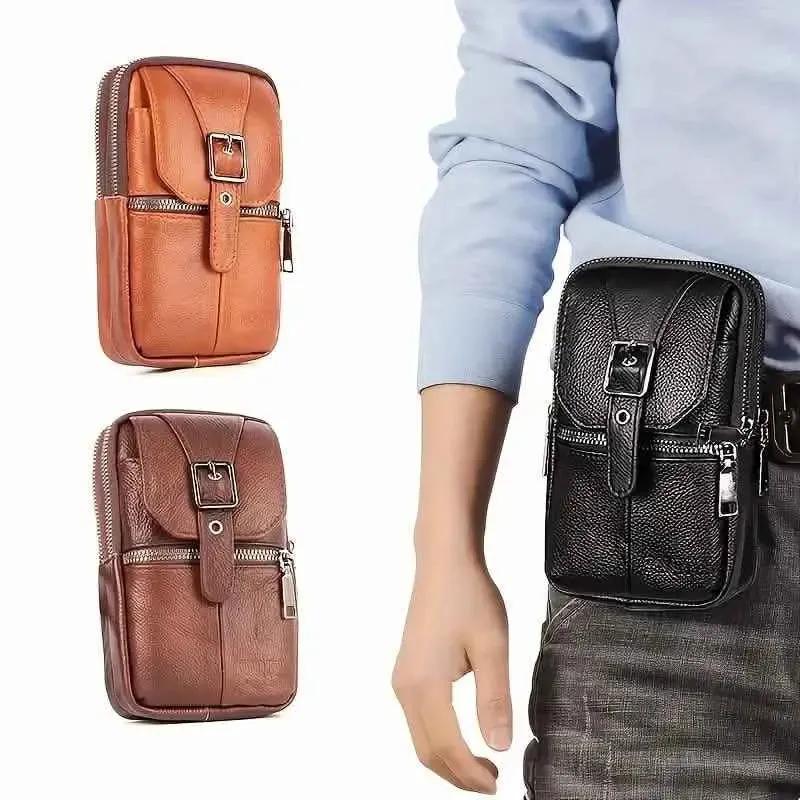 Men’s Genuine Leather Waist Bag Wallet DailySale Brown Light Brown Black Brown-Light Brown-Black-