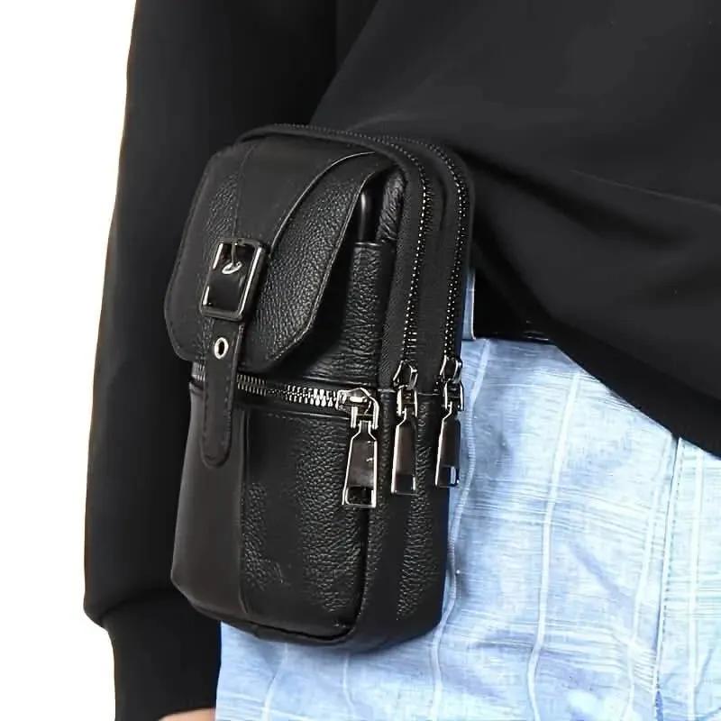 Men’s Genuine Leather Waist Bag Wallet DailySale Brown Light Brown Black Brown-Light Brown-Black-
