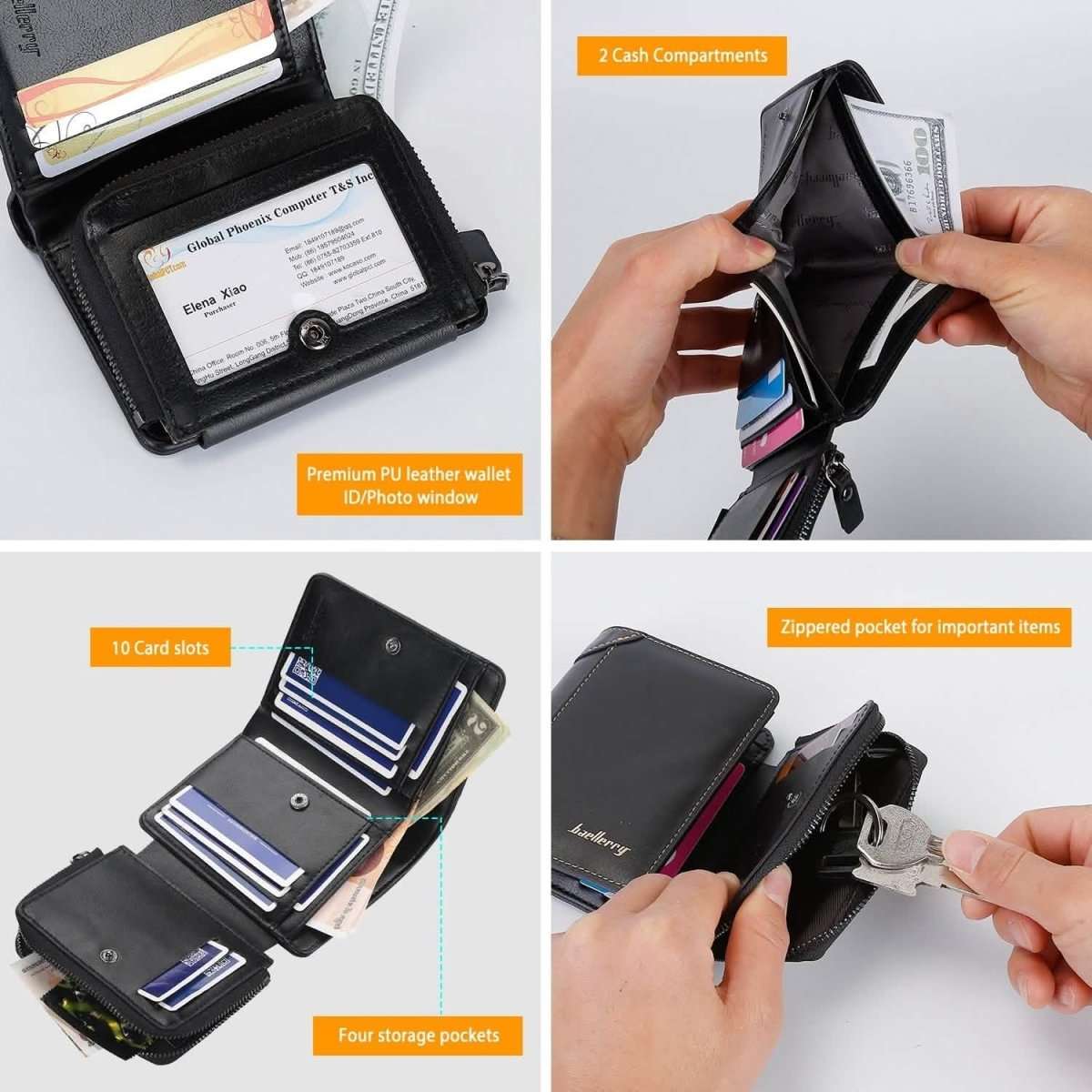 Men's Trifold Clutch Leather Wallet ID Card Holder Cartsfy Inc.