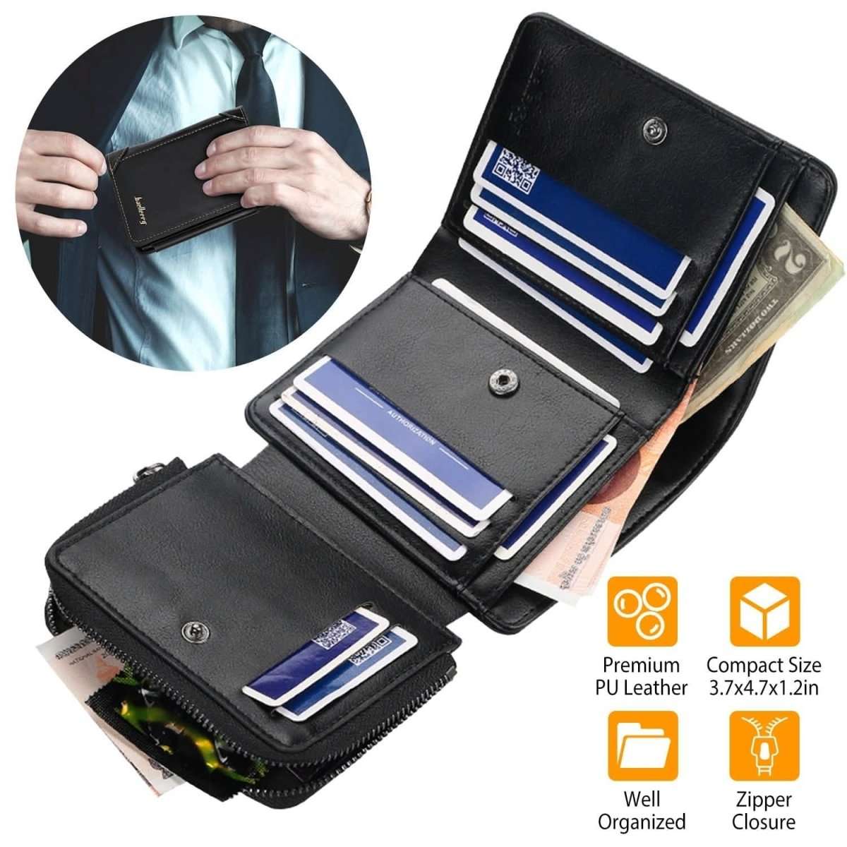 Men's Trifold Clutch Leather Wallet ID Card Holder Cartsfy Inc.