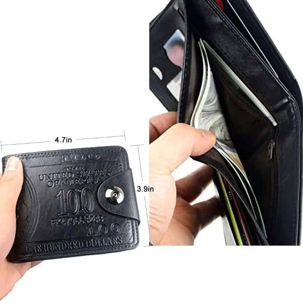 Men's USD Bill Wallet Billfold Leather Credit Card Photo Holder DailySale Black Brown Black-Brown-
