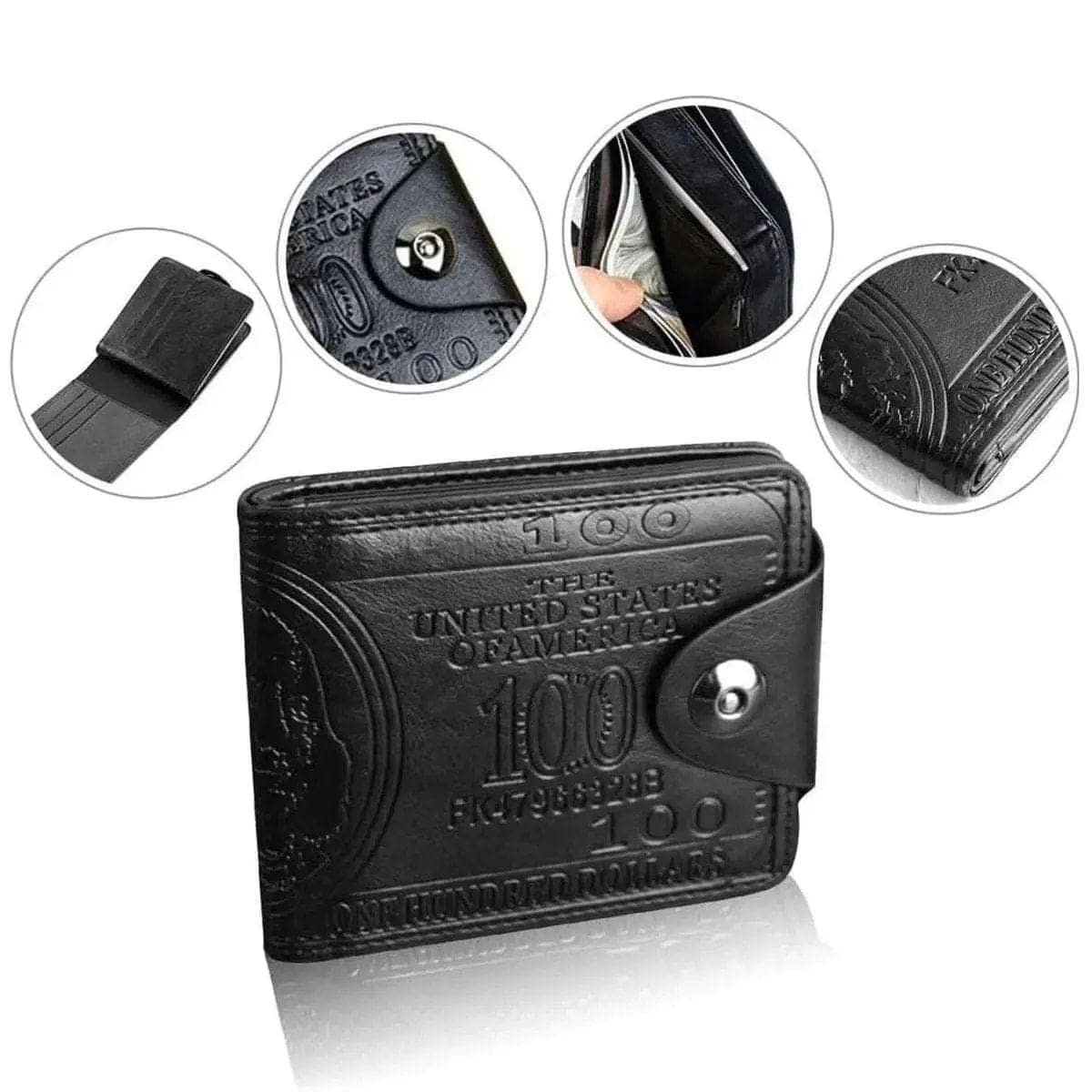 Men's USD Bill Wallet Billfold Leather Credit Card Photo Holder DailySale Black Brown Black-Brown-