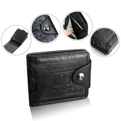 Men's USD Bill Wallet Billfold Leather Credit Card Photo Holder DailySale Black Brown Black-Brown-