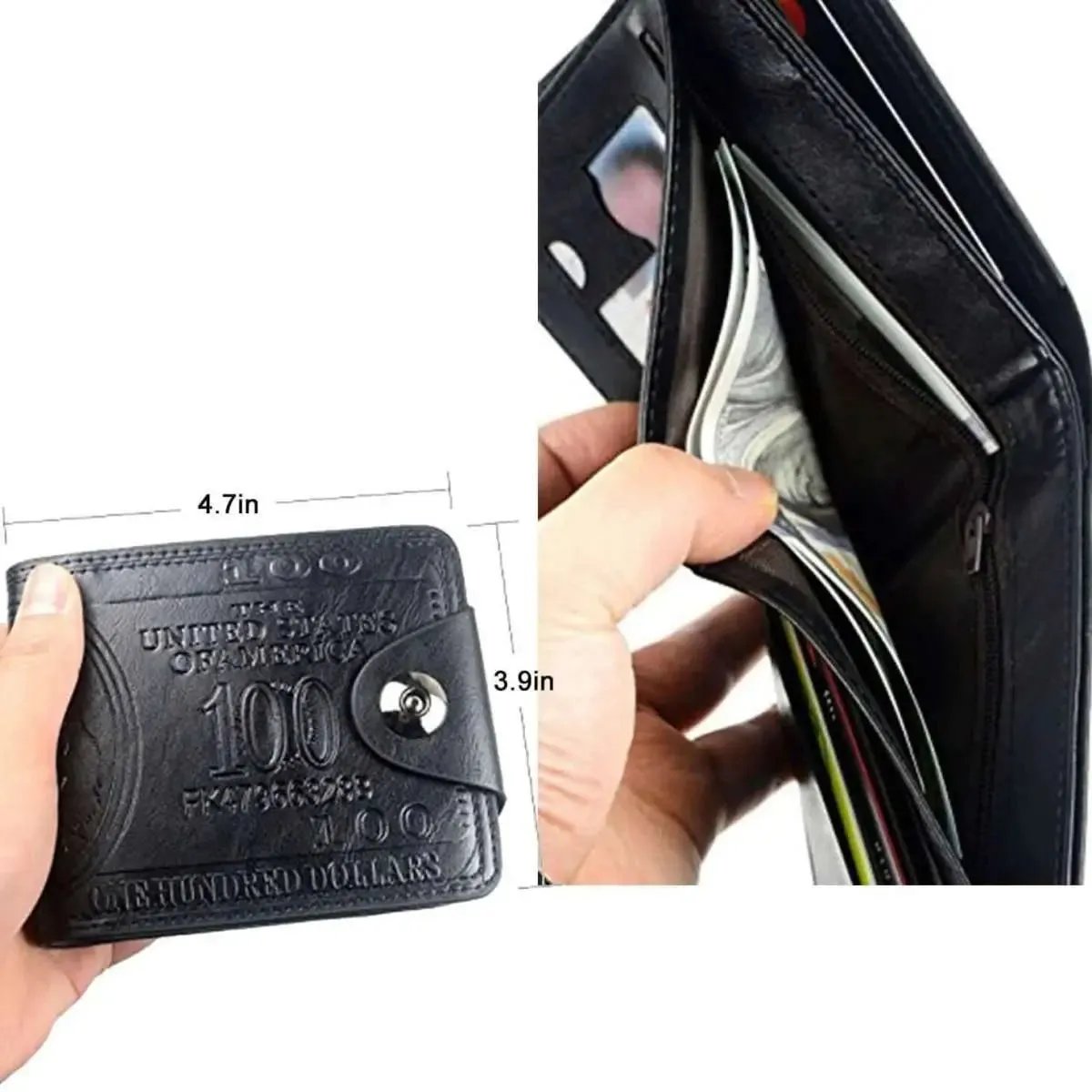 Men's USD Bill Wallet Billfold Leather Credit Card Photo Holder DailySale Black Brown Black-Brown-
