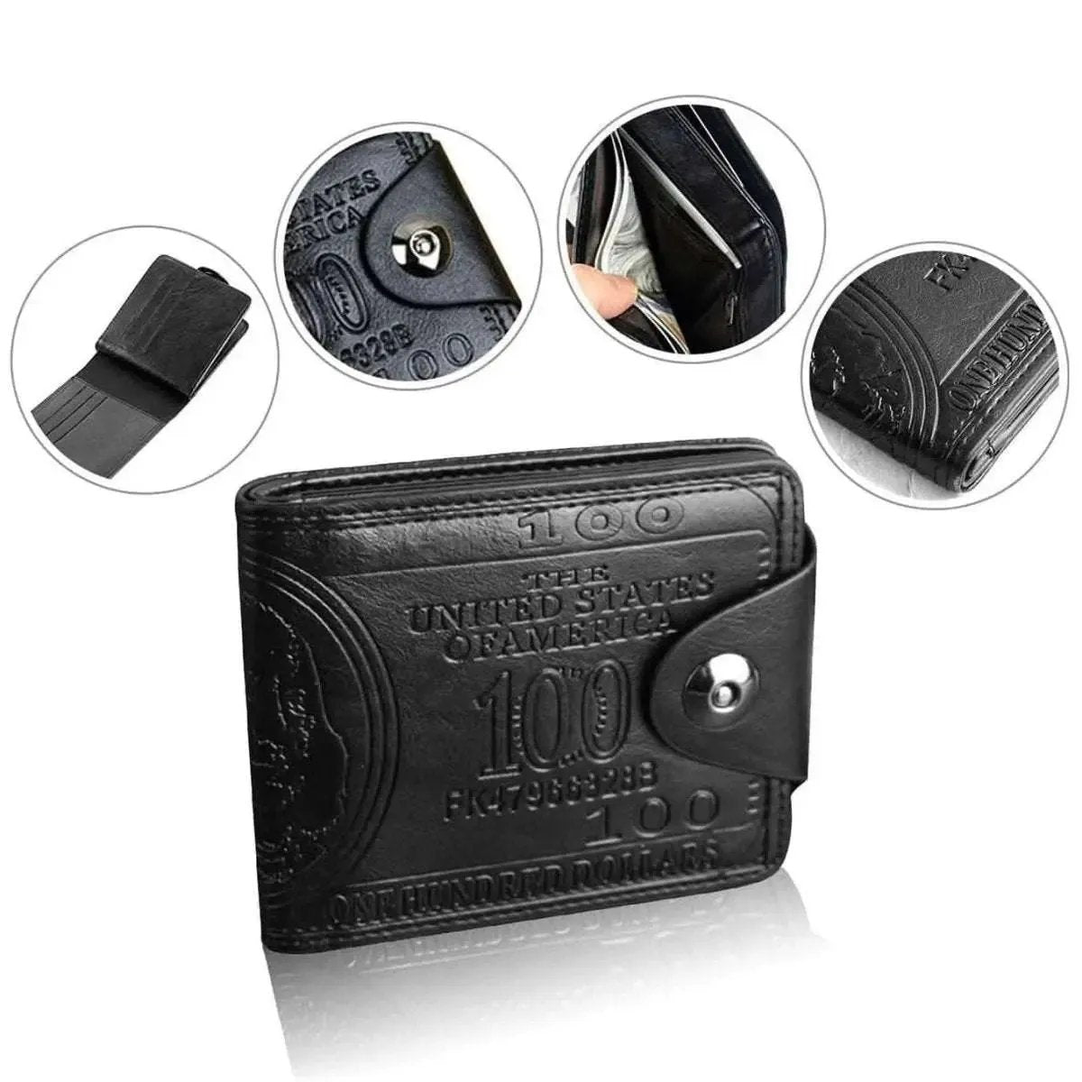 Men's USD Bill Wallet Billfold Leather Credit Card Photo Holder DailySale Black Brown Black-Brown-