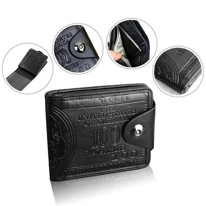 Men's USD Bill Wallet Billfold Leather Credit Card Photo Holder DailySale Black Brown Black-Brown-