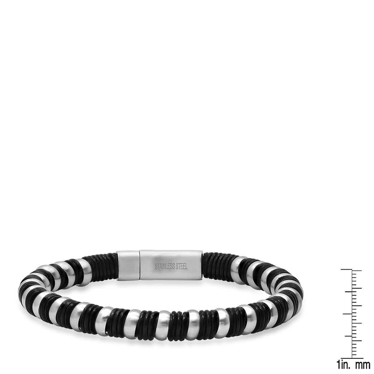 Men's Black Leather and Stainless Steel Braided Bracelet - Cartsfy Inc.