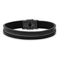 Men's Black Leather and Two Tone Black IP & Stainless Steel Inlay Wheat Chain Bracelet - Cartsfy Inc.