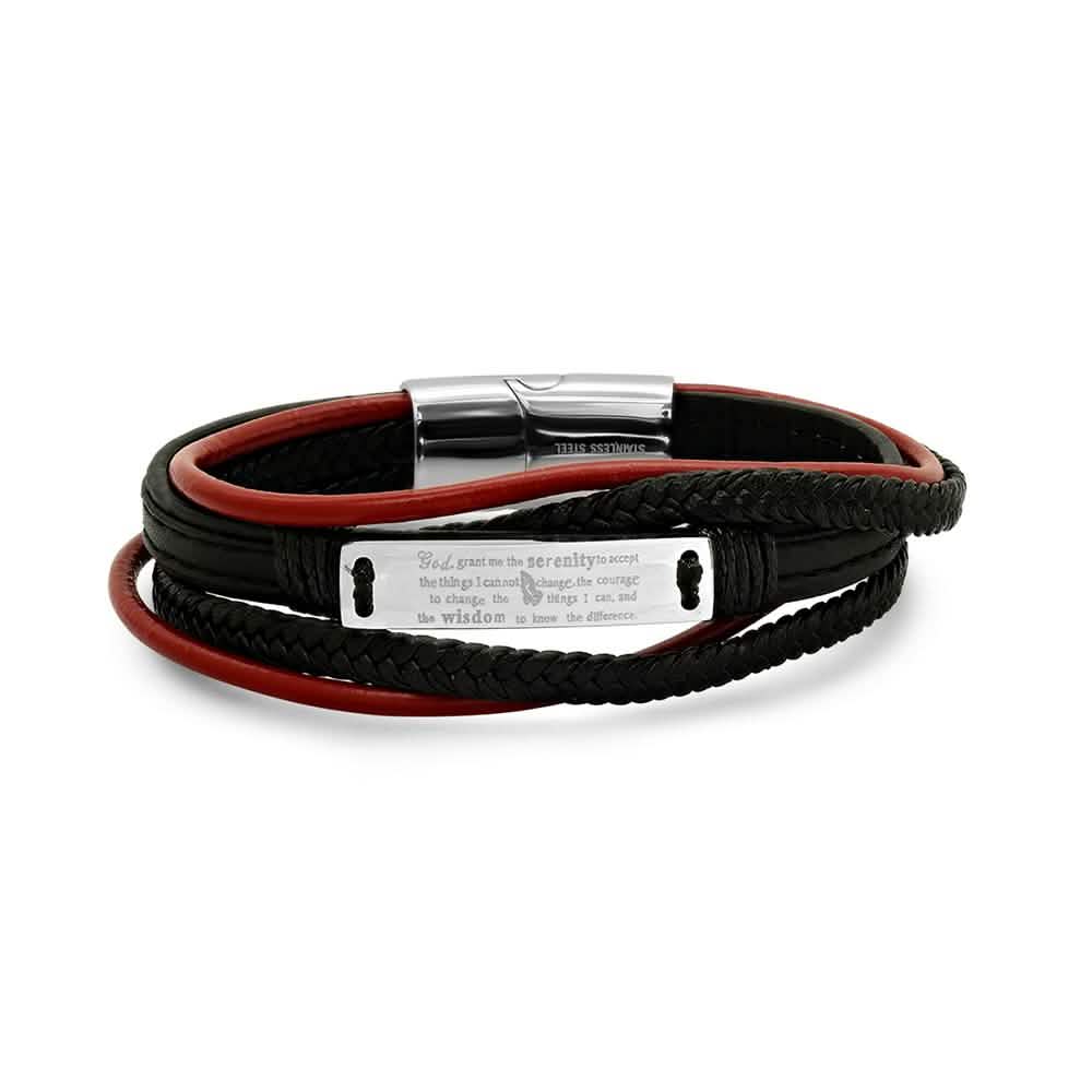 Men's Layered Leather With Stainless Steel Serenetiy Prayer Id Bracelet - Cartsfy Inc.