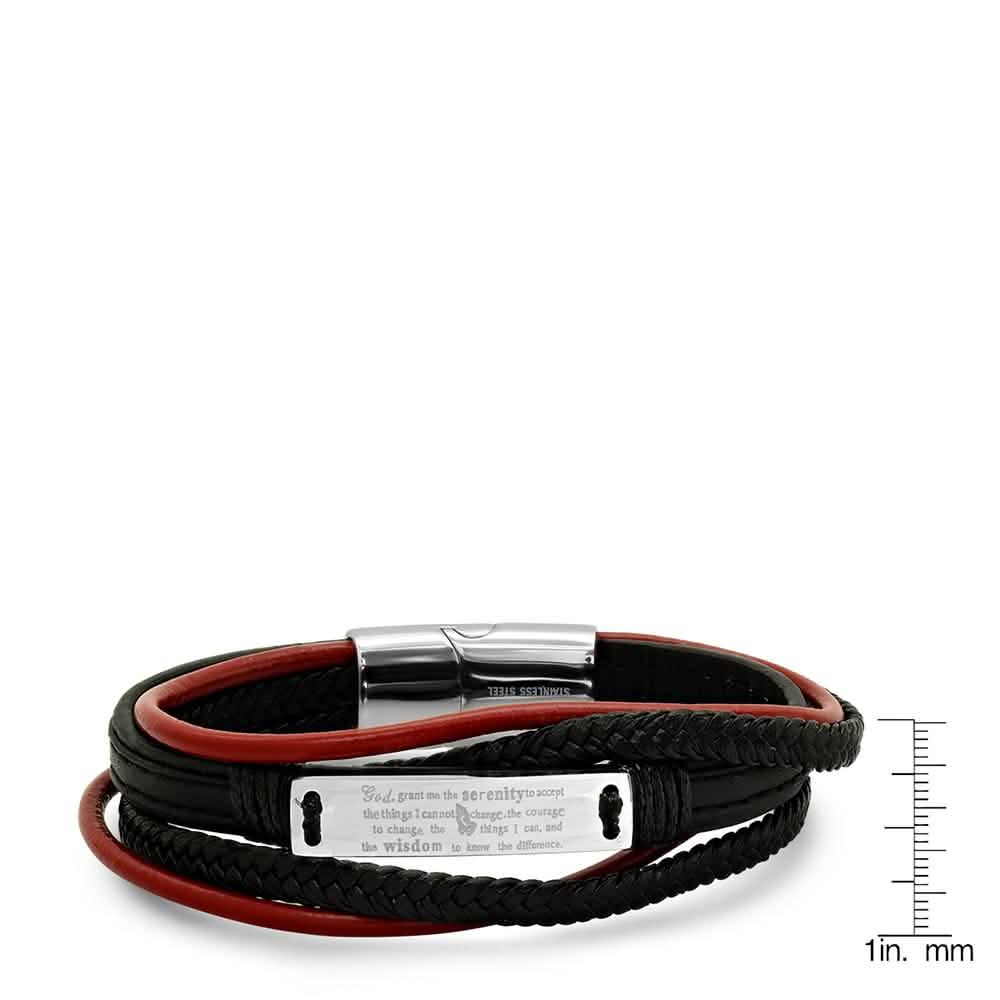 Men's Layered Leather With Stainless Steel Serenetiy Prayer Id Bracelet - Cartsfy Inc.