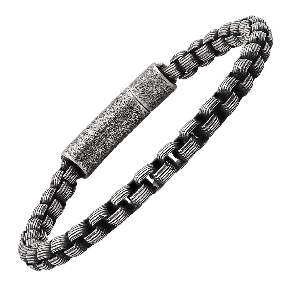 Men's Oxidized Stainless Steel Round Box Chain Bracelet - Cartsfy Inc.
