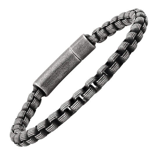 Men's Oxidized Stainless Steel Round Box Chain Bracelet - Cartsfy Inc.
