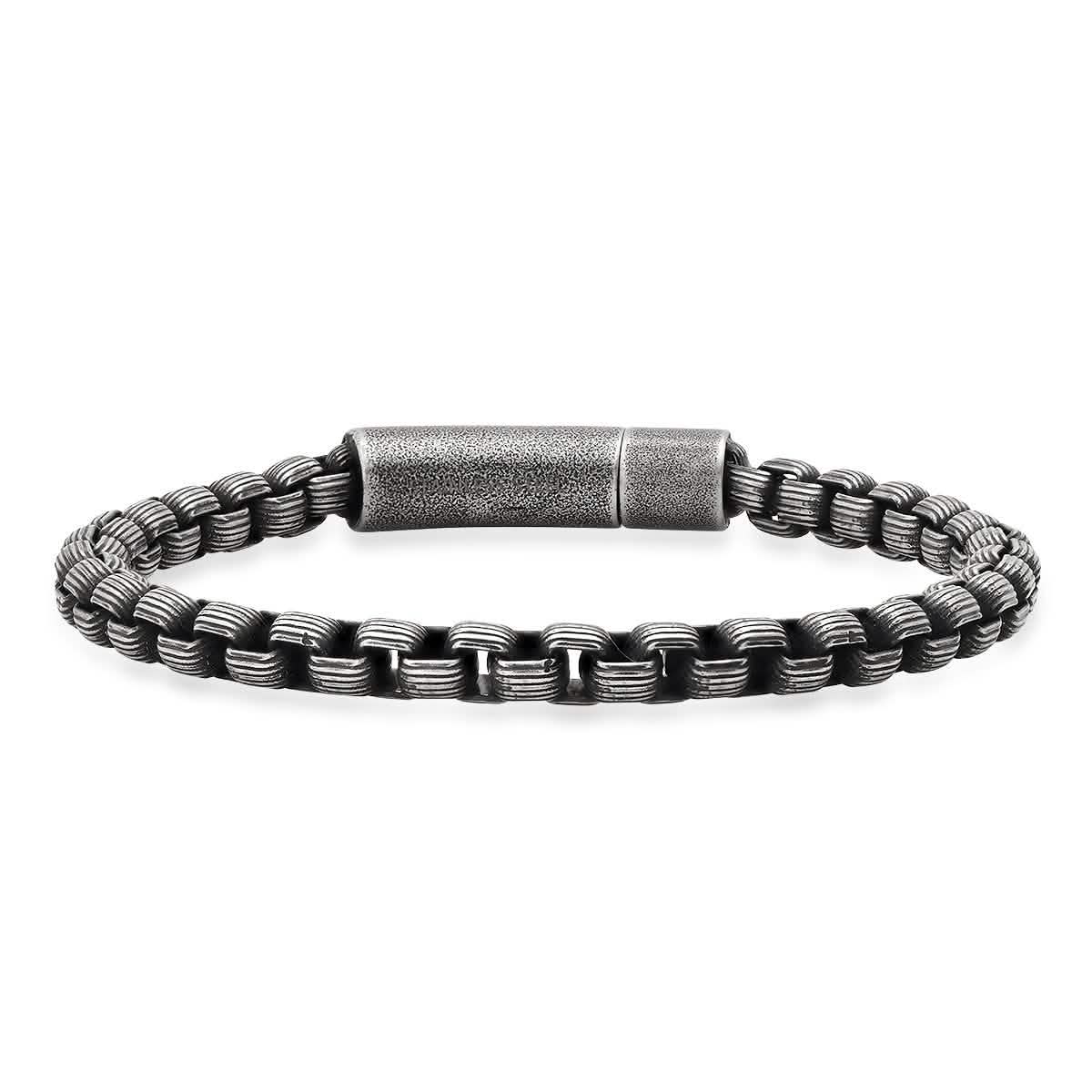 Men's Oxidized Stainless Steel Round Box Chain Bracelet - Cartsfy Inc.