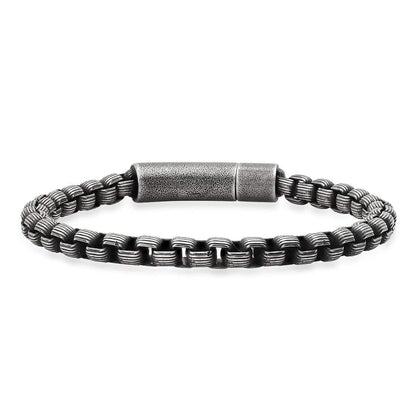 Men's Oxidized Stainless Steel Round Box Chain Bracelet - Cartsfy Inc.