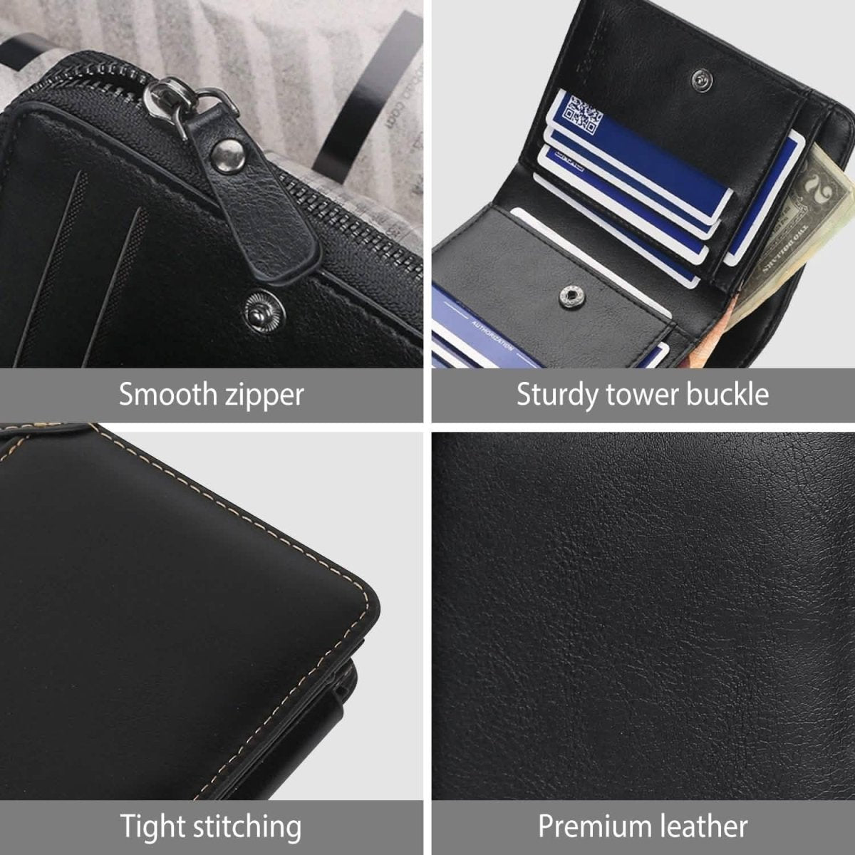 Men's Trifold Clutch Leather Wallet ID Card Holder - Cartsfy Inc.