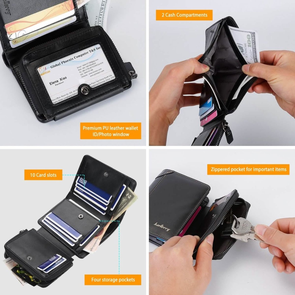 Men's Trifold Clutch Leather Wallet ID Card Holder - Cartsfy Inc.
